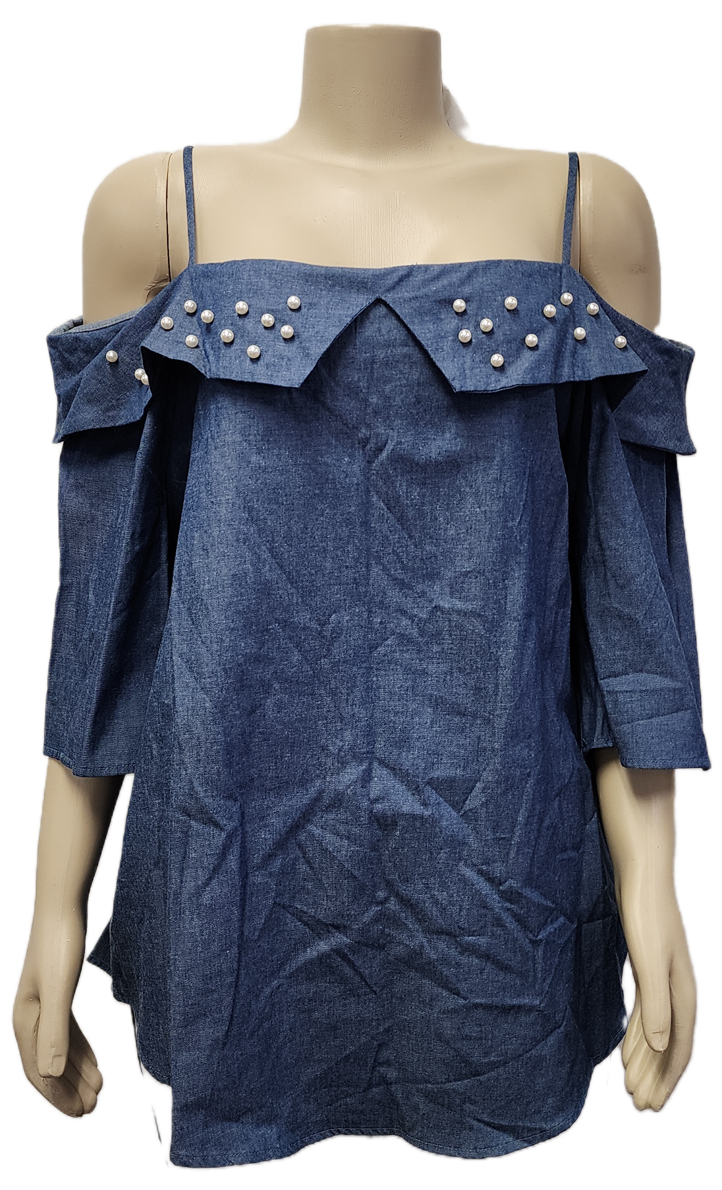 Denim top with pearls