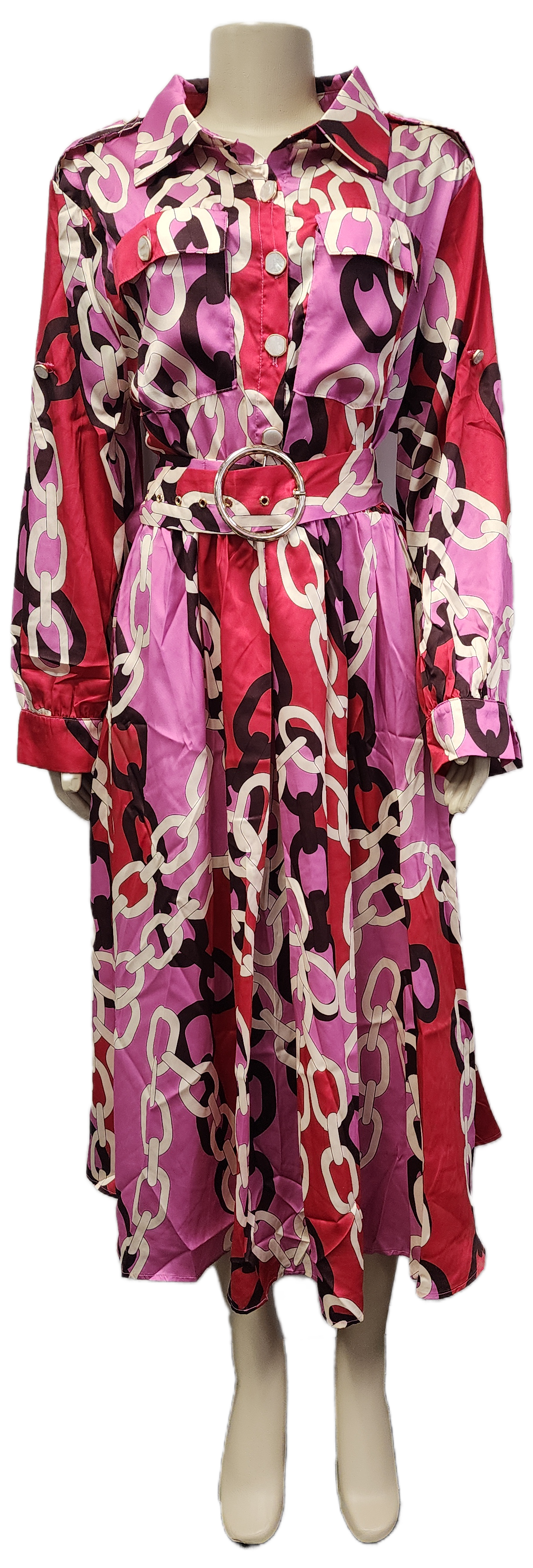 Magenta long sleeve dress midi