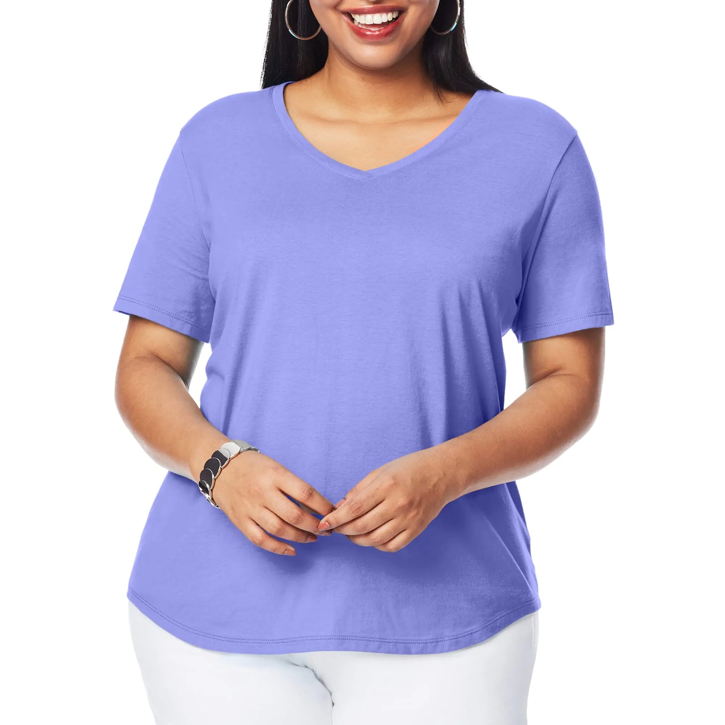Just My Size Women's Plus-Size Short Sleeve V-Neck Tee 2X Petal Purple